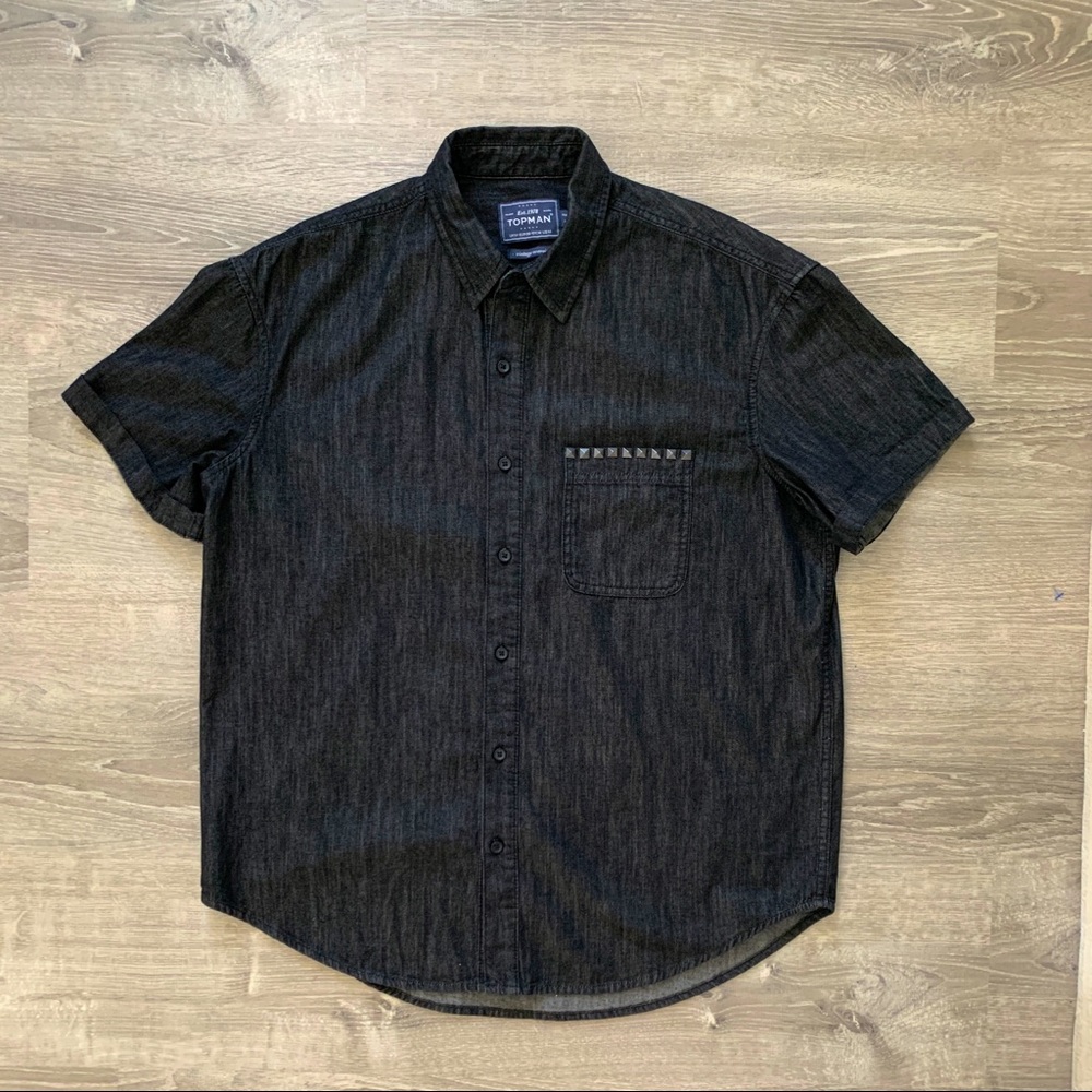 Topman Black Denim Shirt Sz M